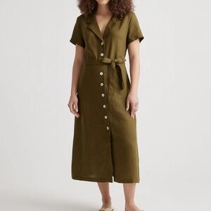 QUINCE: 100% European Linen Button Front Dress, olive, XL